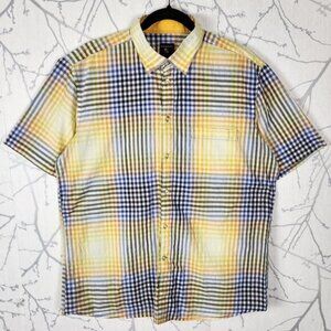 Modango Yellow Gingham Plaid 100% Cotton Short Sleeve Shirt
